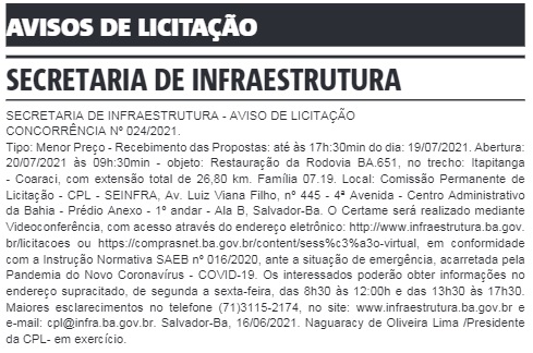 LicitacaoBA651ItapitangaCoaraciReproducaoDOE