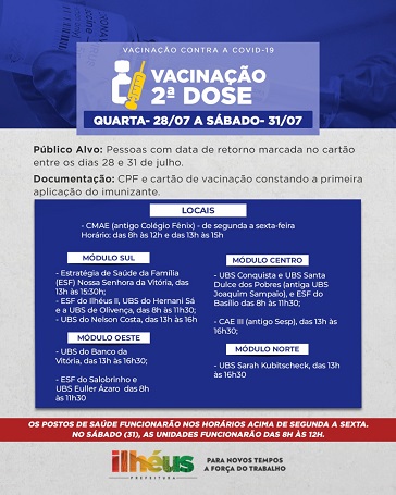 Vacinação segunda dose Ilhéus PMI